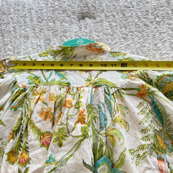 RACHEL Rachel Roy Tropical Floral Linen Blend Tie Front Blouse Puff Sleeve L - Picture 11 of 15